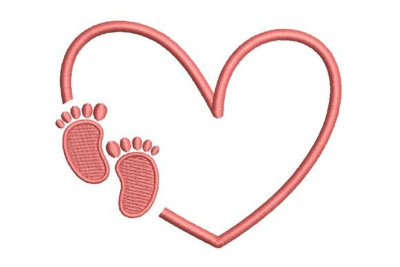 Baby Footprints in Heart Outline Embroidery Design