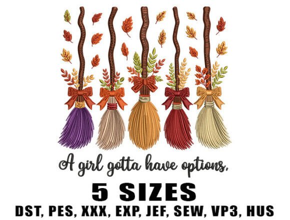 Cute Fall Witch Brooms Embroidery Design