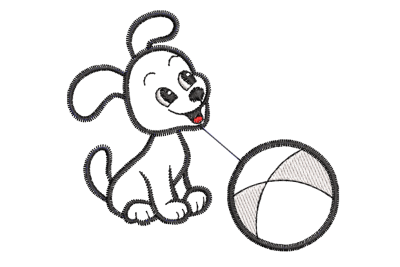 Playful Puppy with Ball Embroidery